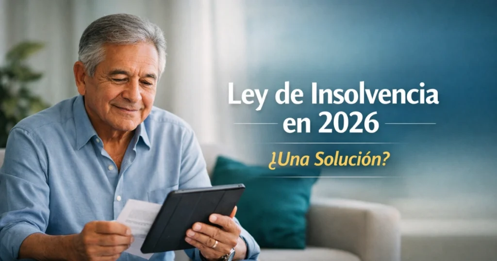 Pensionado revisando deudas con asesor financiero sobre el proceso de insolvencia de persona natural en Colombia
